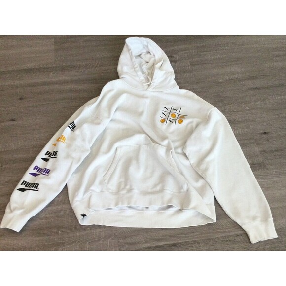 Rare Puma Unisex Sz 2XL Hoodie White Pullover Long Sleeve Drawstring Emoji - Picture 1 of 3
